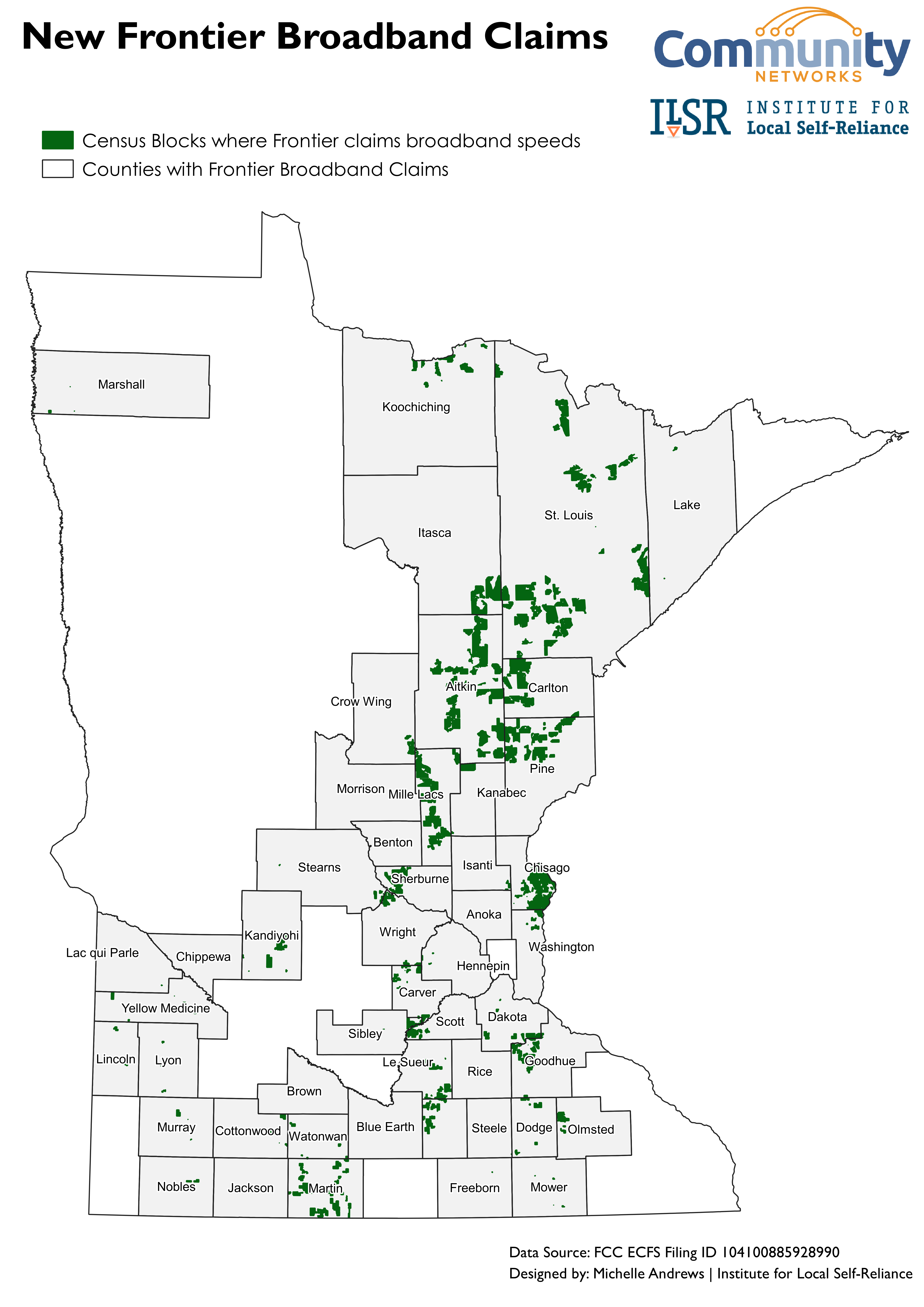 Map of Frontier new claims in MN
