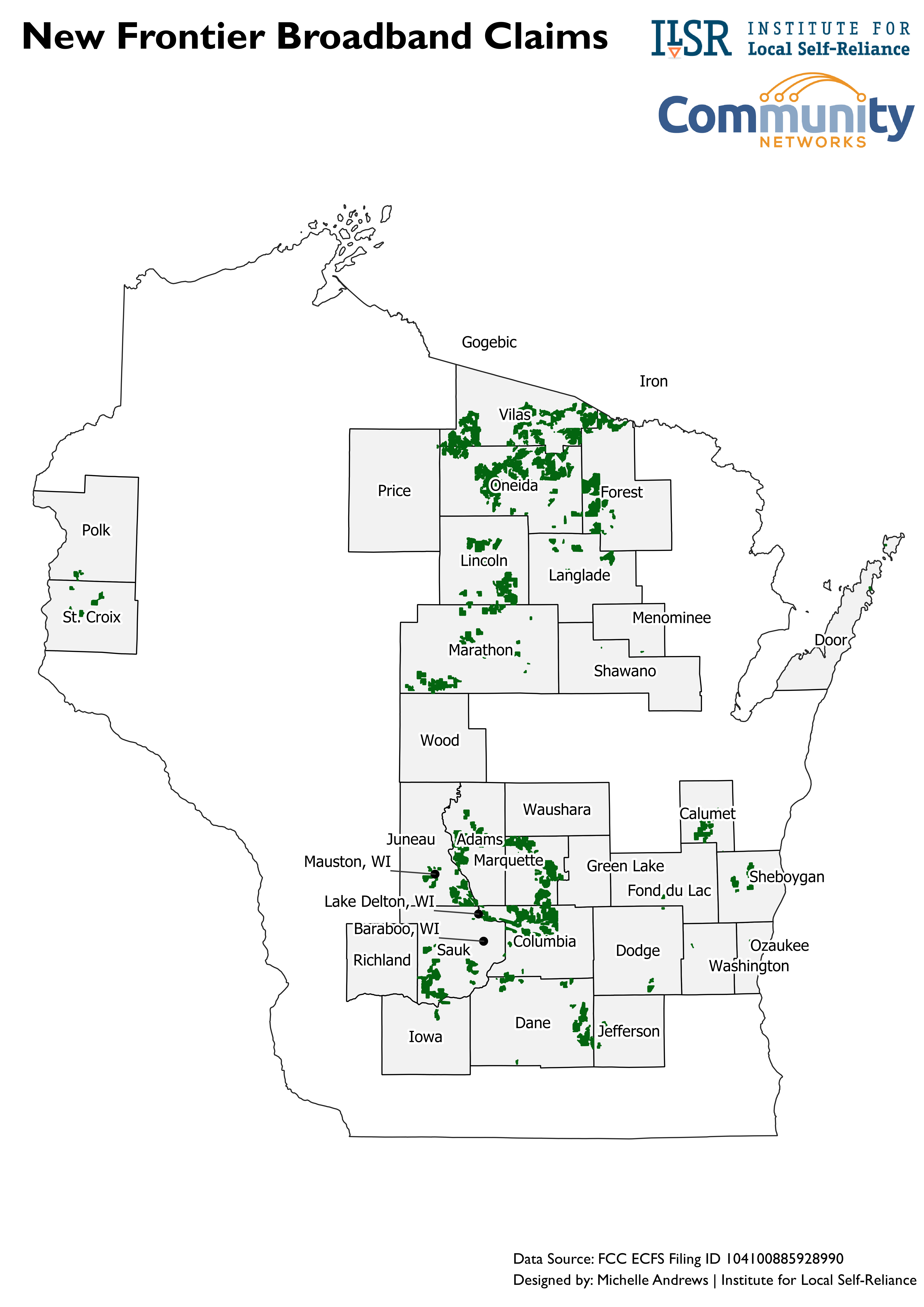 Map of Frontier new claims in WI